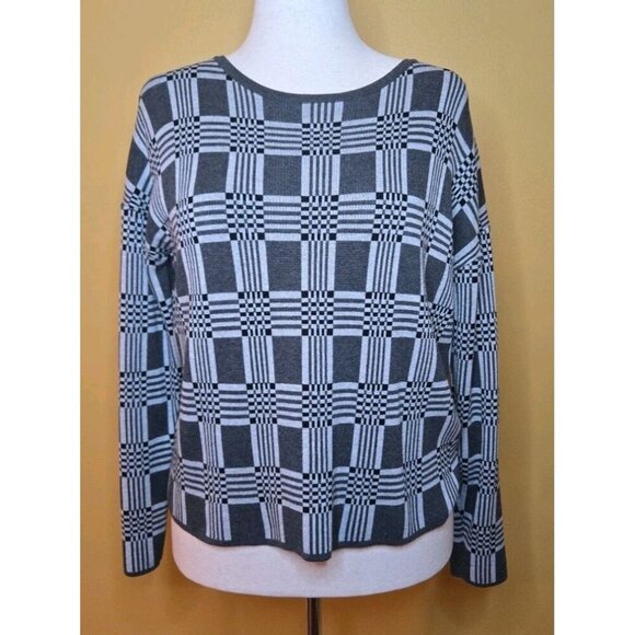 Lety+Me Sweaters - Lety And Me Womens Geometric Size Large Sweater Grey Black Rayon Mod 70s EUC
